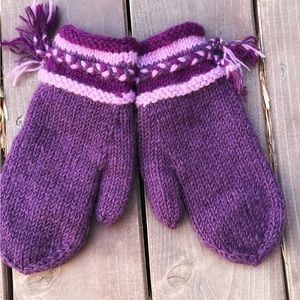 Handmade Knit Wool Warm Braid Tassel Colourful Mittens Gloves